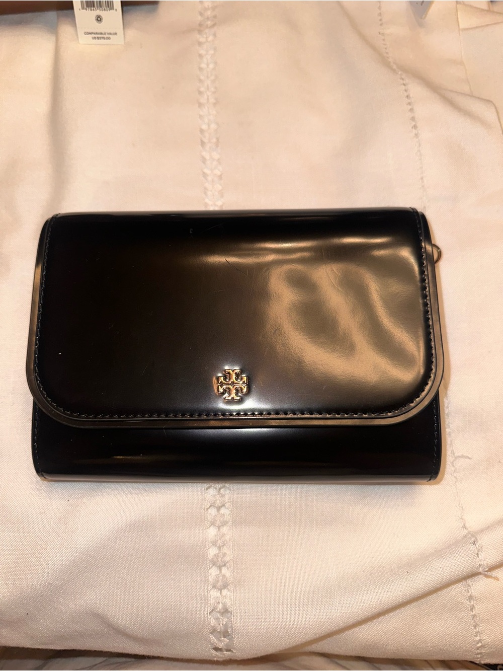 Tory Burch Black Patent Leather Flap Wallet Clutch